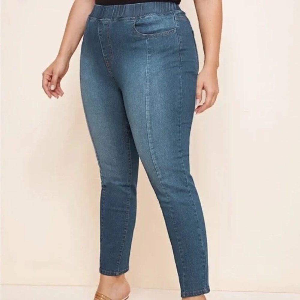 SHEIN Curve 3X Skinny Jeans Blue Pull On Elastic Waist Jeggings Stretch Denim